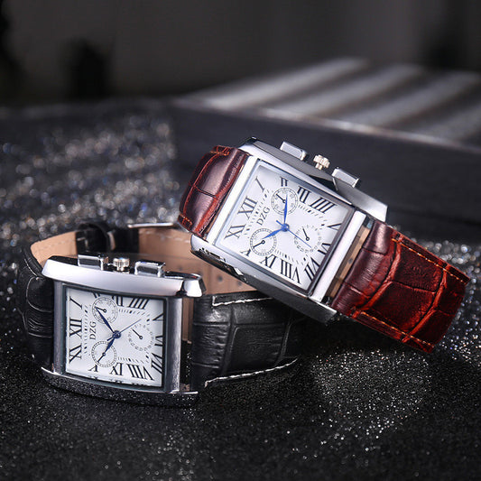 Men’s Roman Scale Three-Eyes Square Belt Watch – Classic and Stylish Timepiece