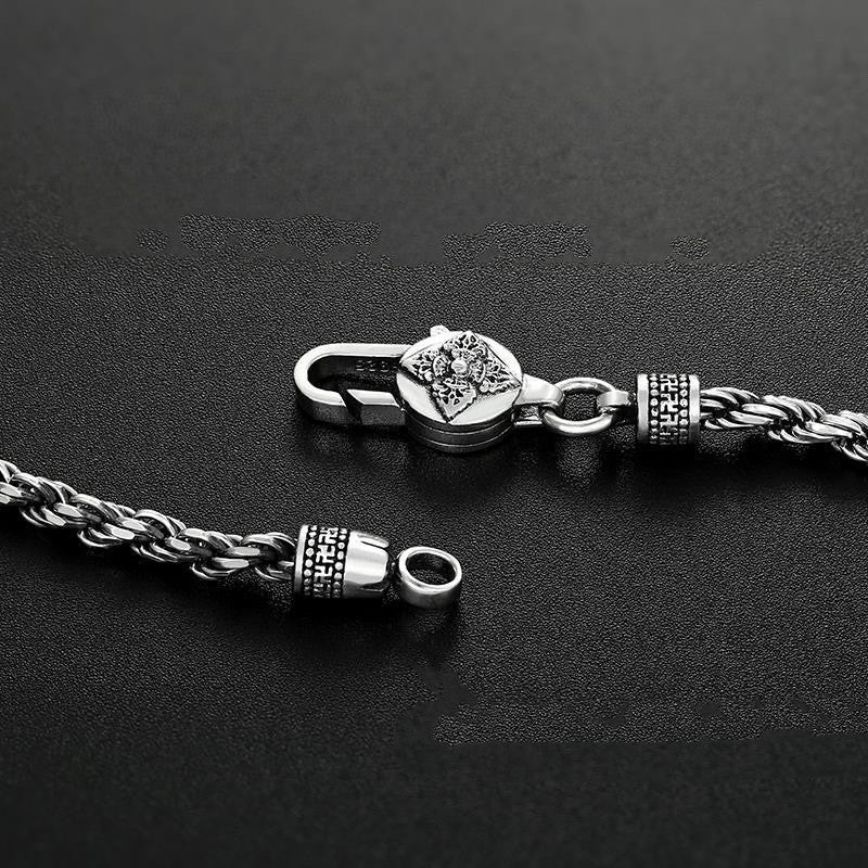 Men’s Fashion Simple Vintage Six Character Necklace – Geometric Silver Pendant in Multiple Lengths
