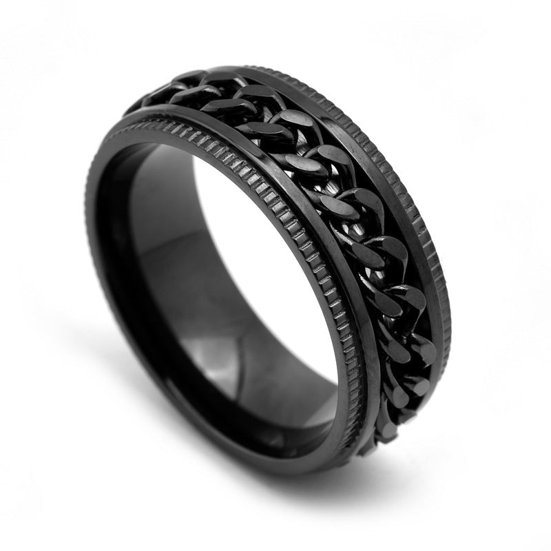 Men’s Stainless Steel Spinner Ring – Cool Fidget Band with Floral Design
