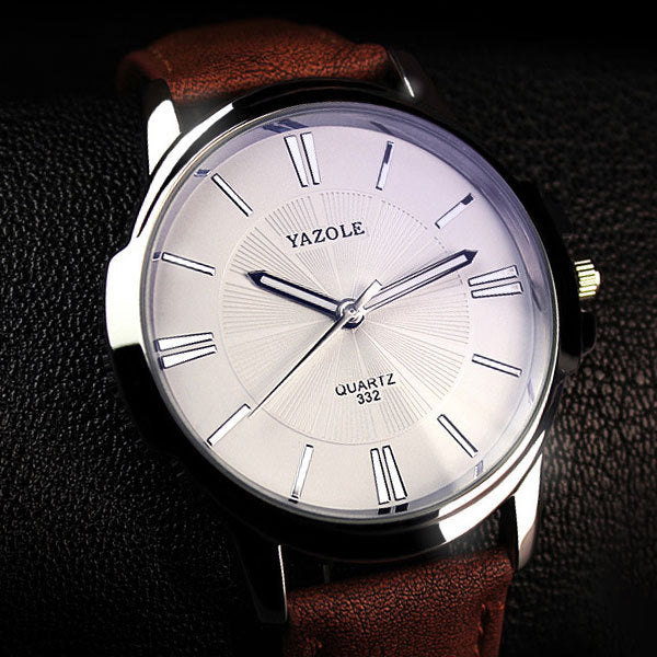 YAZOLE Men’s Fashion Quartz Watch – Luxury Business Wristwatch with 24-Hour Display, Leather Strap & Waterproof Design
