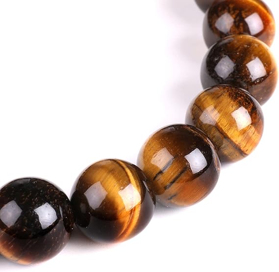 10mm Natural Tiger Eye Gemstone Bracelet – Elastic Stretch Mala for Men & Women