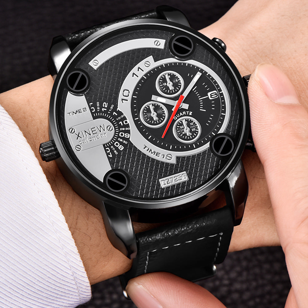 Men’s Big Fashion Leather Wristwatch – Date Function & Stylish Design