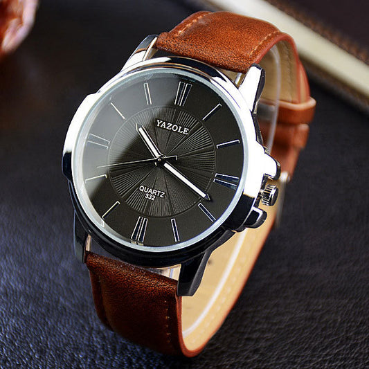 YAZOLE Men’s Fashion Quartz Watch – Luxury Business Wristwatch with 24-Hour Display, Leather Strap & Waterproof Design