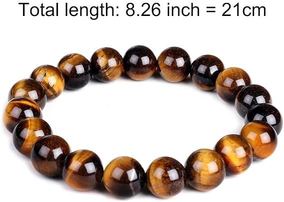 10mm Natural Tiger Eye Gemstone Bracelet – Elastic Stretch Mala for Men & Women