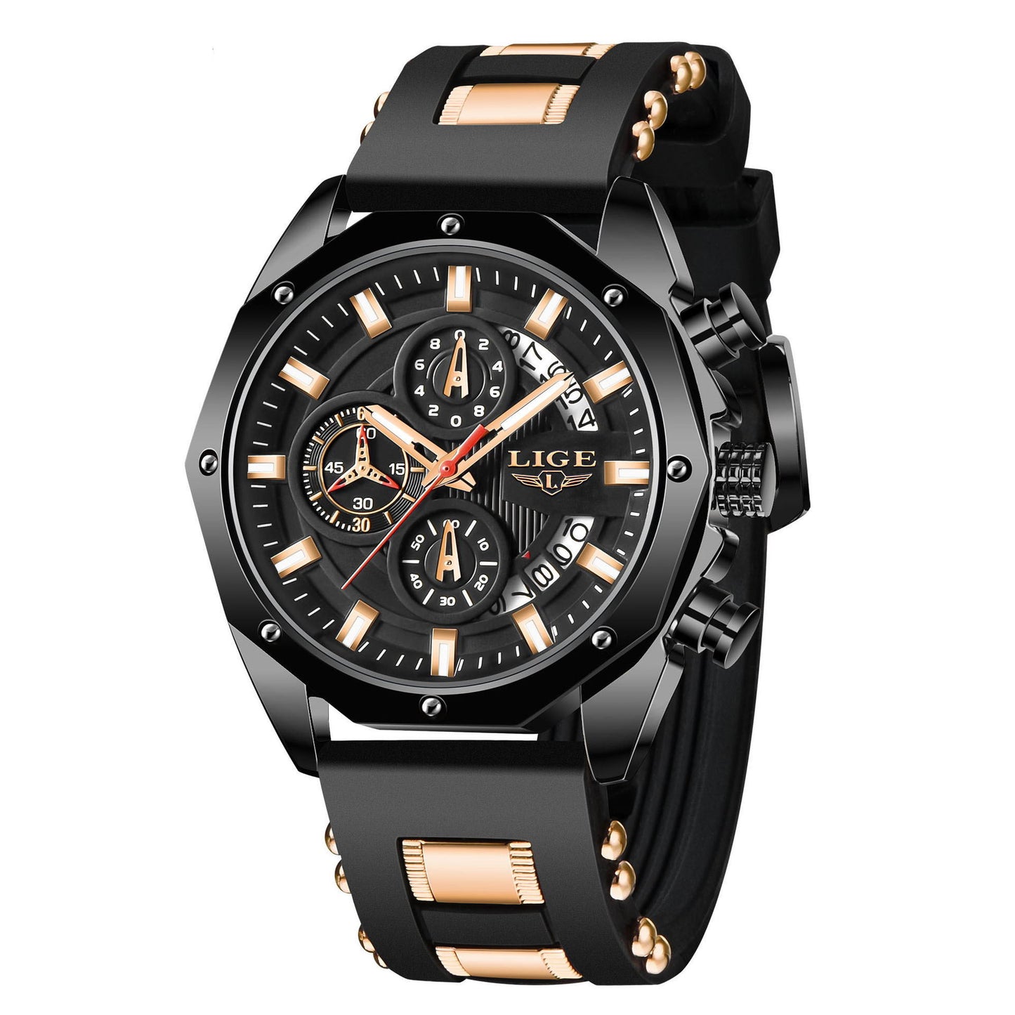 Luxury Sports Men's Quartz Watch – Waterproof Chronograph with Silicone Strap & Date Display | LIGE LG8908