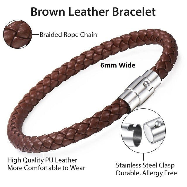 Men’s & Women’s Leather Braided Bracelet – Handwoven Street Style in Black or Brown