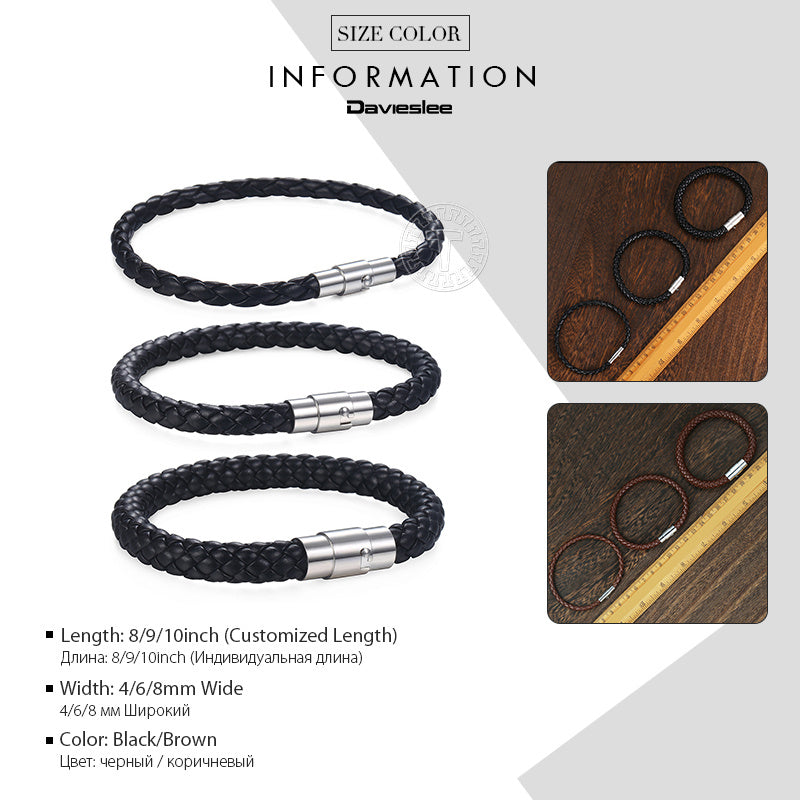 Men’s & Women’s Leather Braided Bracelet – Handwoven Street Style in Black or Brown