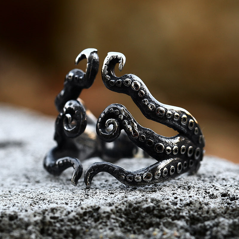 Men’s Fashion Personalized Squid Whiskers Stainless Steel Ring – Bold Nautical-Inspired Statement