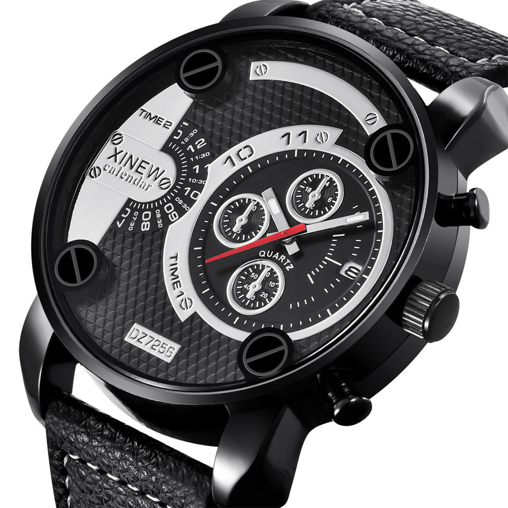 Men’s Big Fashion Leather Wristwatch – Date Function & Stylish Design