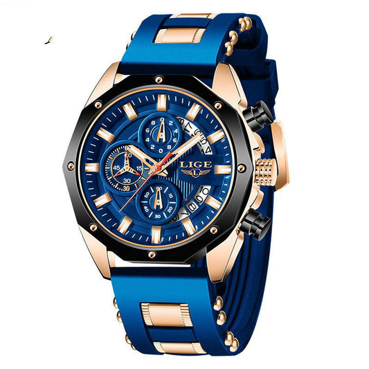 Luxury Sports Men's Quartz Watch – Waterproof Chronograph with Silicone Strap & Date Display | LIGE LG8908