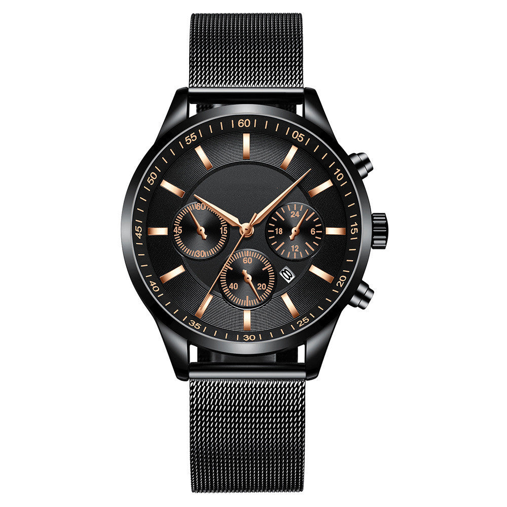 Men’s Waterproof Mesh Strap Quartz Watch – Casual Fashion Calendar Watch with Mineral Glass Lens