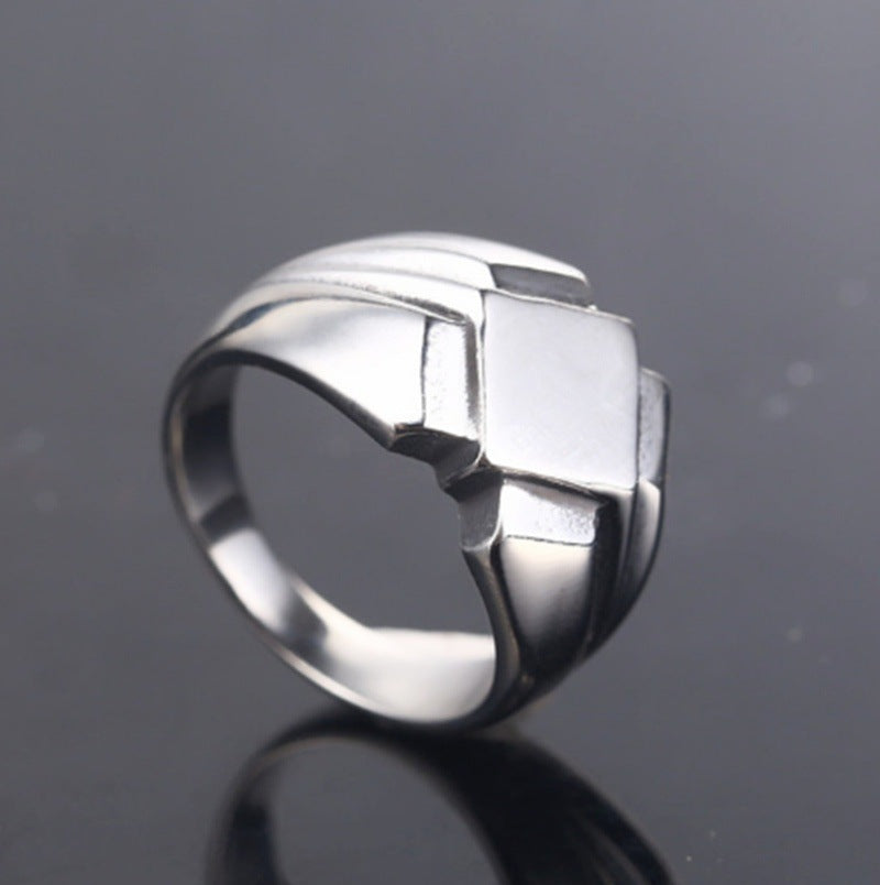 Men’s Fashion Casual Vintage Punk Finger Ring – Geometric Alloy Band in Black or Silver