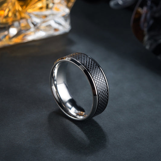Men's Black Titanium Steel Ring – Stylish Geometric Design for Fashion-Forward Look