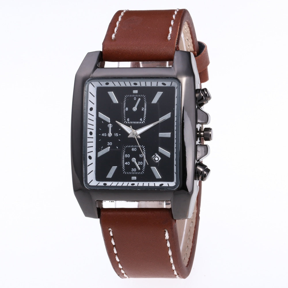 Men’s Quartz Leather Watch – Casual Analog Wristwatch with Metal Case