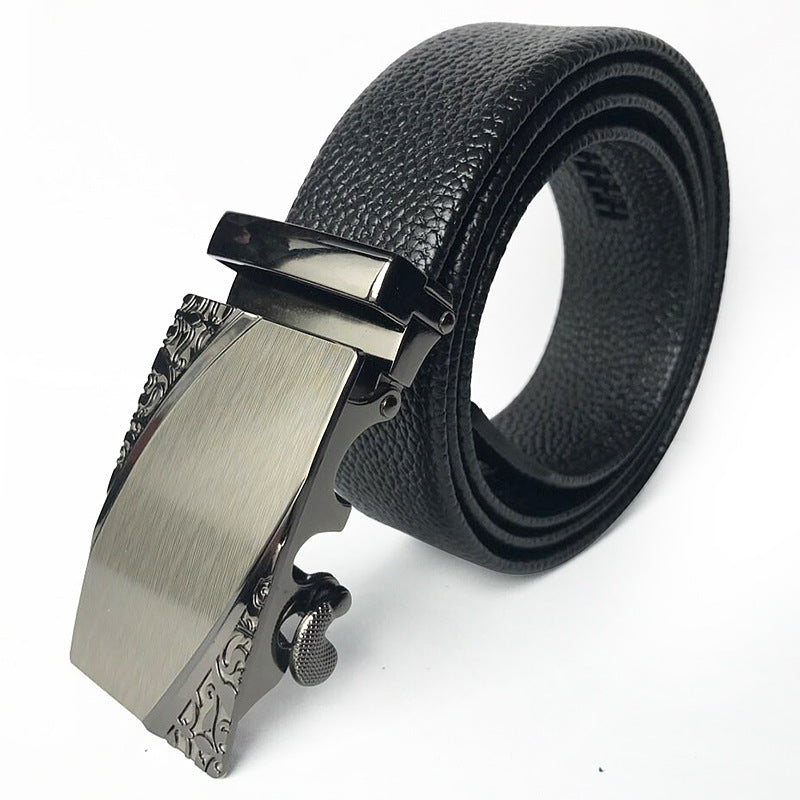 Men’s Microfiber Leather Belt – Scratch-Resistant, Lychee Pattern with Automatic Buckle