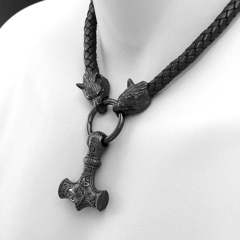 Mens Fashion Leather Necklace with Hammer Shape Pendant