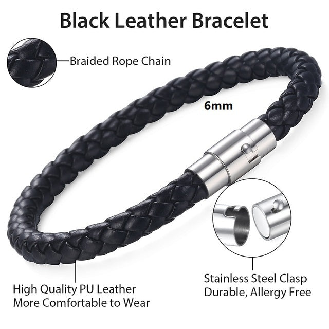 Men’s & Women’s Leather Braided Bracelet – Handwoven Street Style in Black or Brown