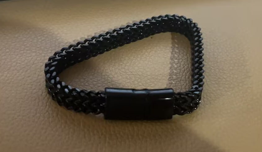 Black Vintage Men's Punk Bracelet – Double Chain Titanium Steel 12MM Wide