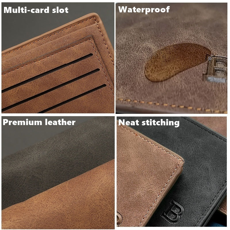 Men’s Fashion Slim Wallet – Compact Solid Short Purse