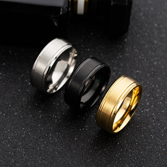 Mens Black Sliver Gold Pure 8MM Rings