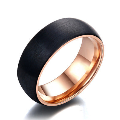 Men’s 8mm Black Stainless Steel Ring with Rose Gold Accent – Fashion Statement Band for Men