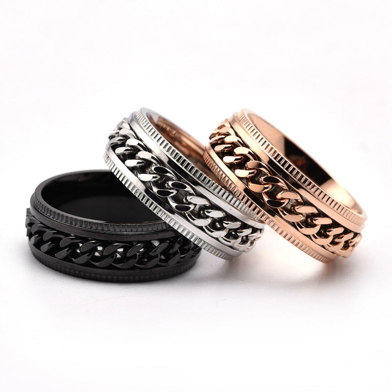 Men’s Stainless Steel Spinner Ring – Cool Fidget Band with Floral Design