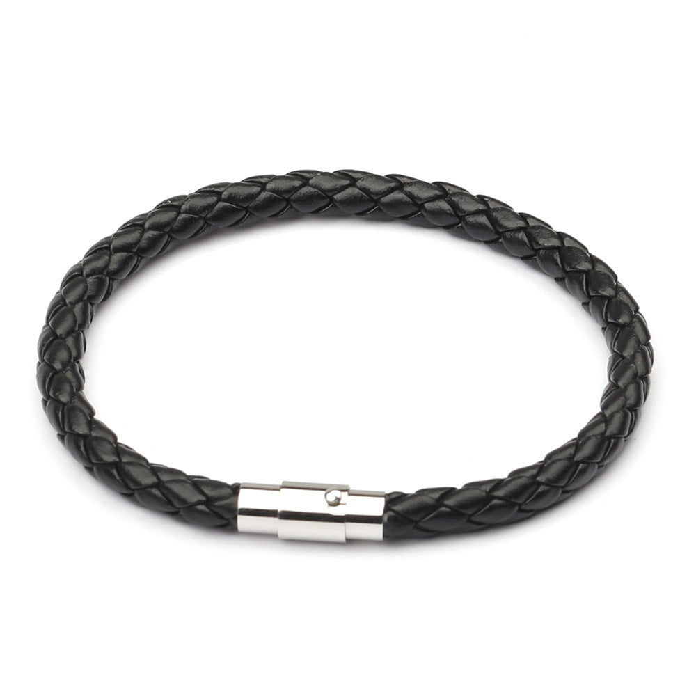 Magnetic Men’s 6-Cord Leather Braided Bracelet – Unisex Fashion with Silver Magnetic Clasp