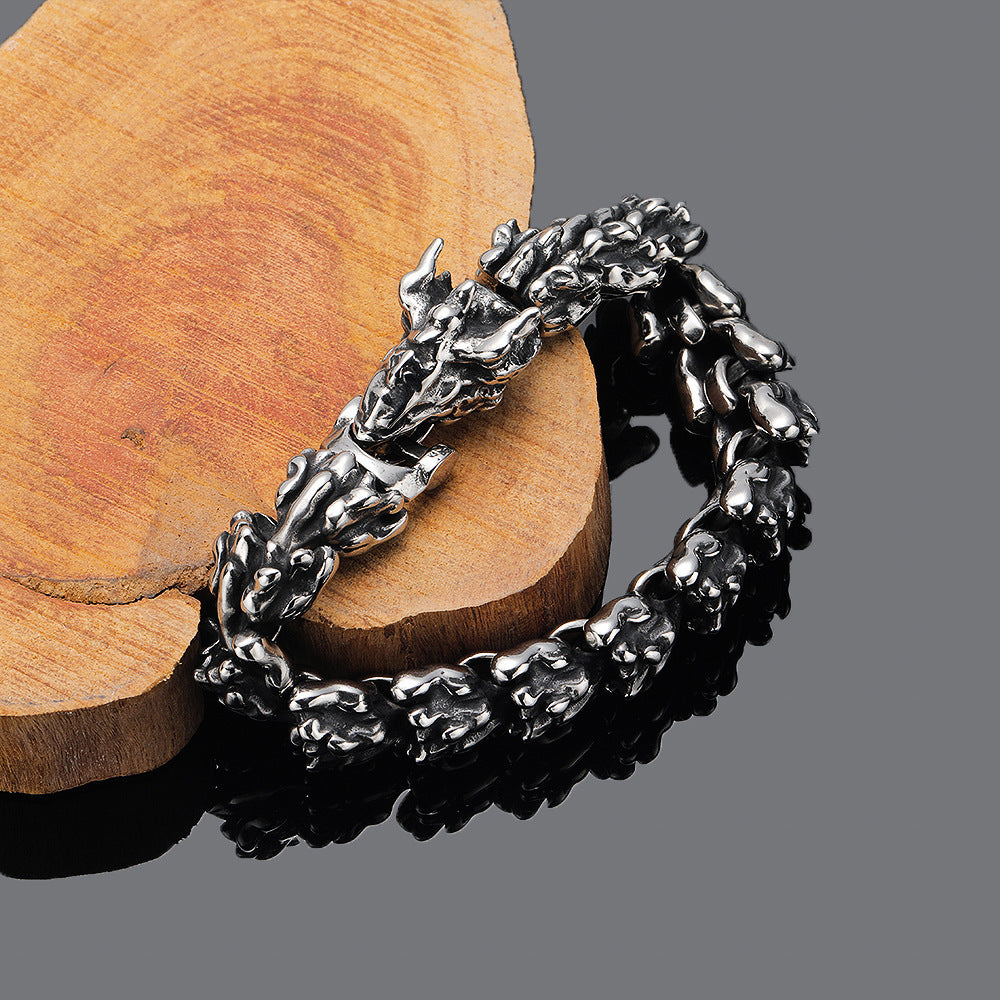 Men’s Fashion Vintage Dominant Dragon Head Bracelet – Bold Titanium Steel Design