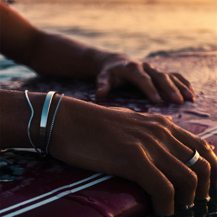Men’s Fashion Sterling Silver Snake Bone Bracelet – Minimalist Electroplated Chain in White Gold or Gold