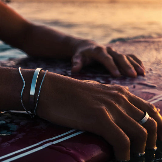 Men’s Fashion Sterling Silver Snake Bone Bracelet – Minimalist Electroplated Chain in White Gold or Gold