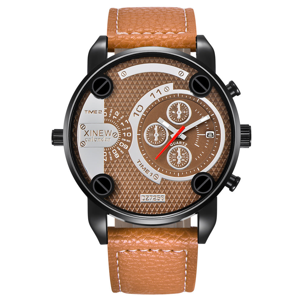 Men’s Big Fashion Leather Wristwatch – Date Function & Stylish Design