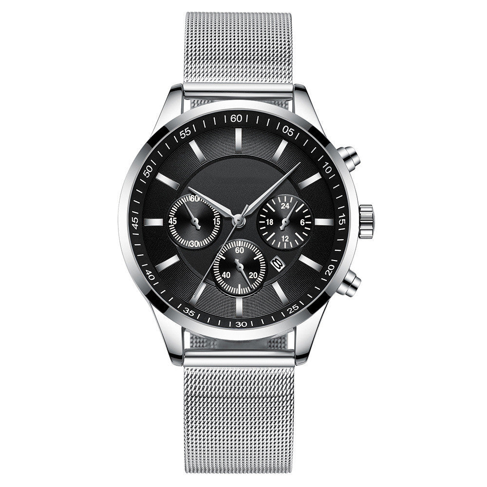 Men’s Waterproof Mesh Strap Quartz Watch – Casual Fashion Calendar Watch with Mineral Glass Lens