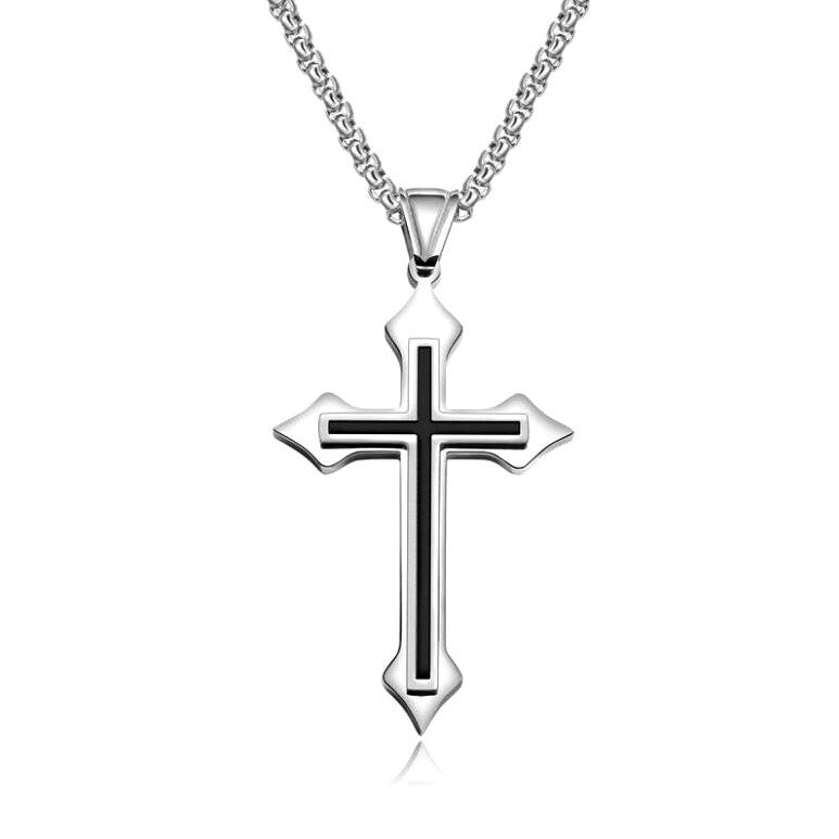 Men’s Stainless Steel Cross Pendant Necklace – Geometric Unisex Design with Modern Details