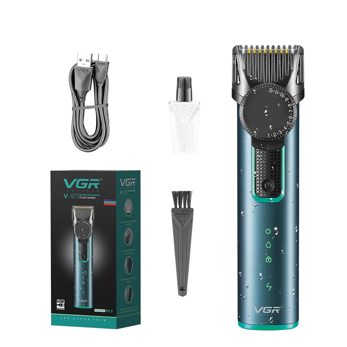 Rechargeable IPX5 Waterproof Hair Clipper & Beard Trimmer – Dual Power Use, Full Wash Cleaning