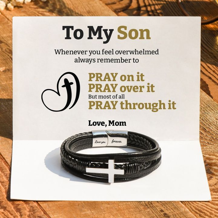 Men’s Stainless Steel Cross Fashion Bracelet – Minimalist Leather & Steel Plated Band, Black & Steel