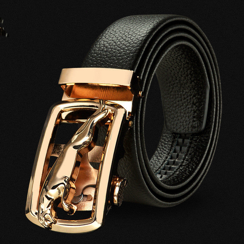 Men’s Microfiber Leather Belt – Scratch-Resistant, Lychee Pattern with Automatic Buckle