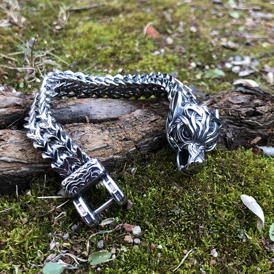 Men’s Vintage Fashion Titanium Steel Viking Bracelet – Electroplated Silver Norse-Inspired Design