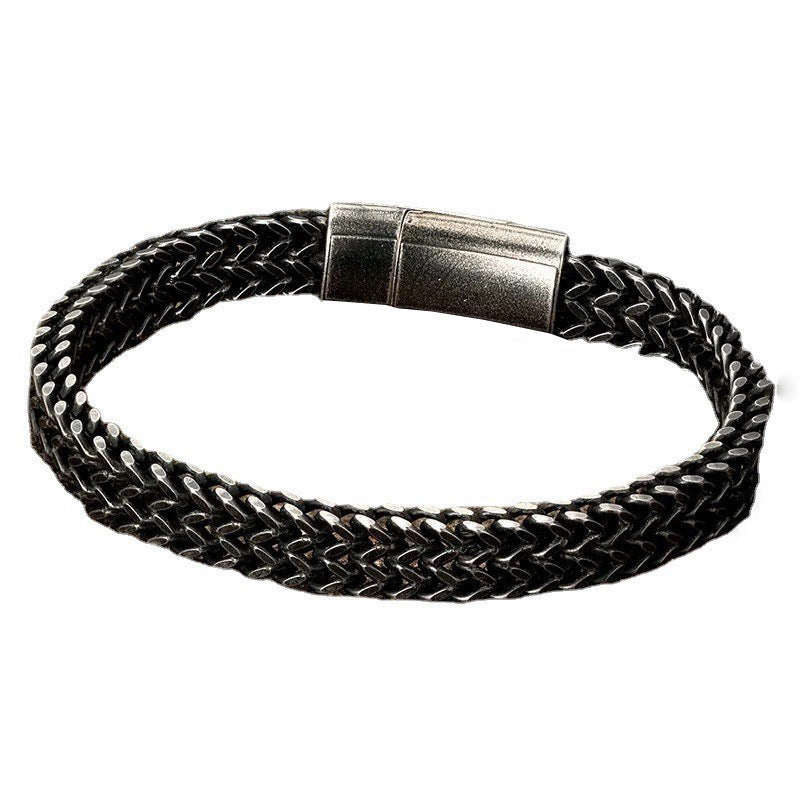 Black Vintage Men's Punk Bracelet – Double Chain Titanium Steel 12MM Wide