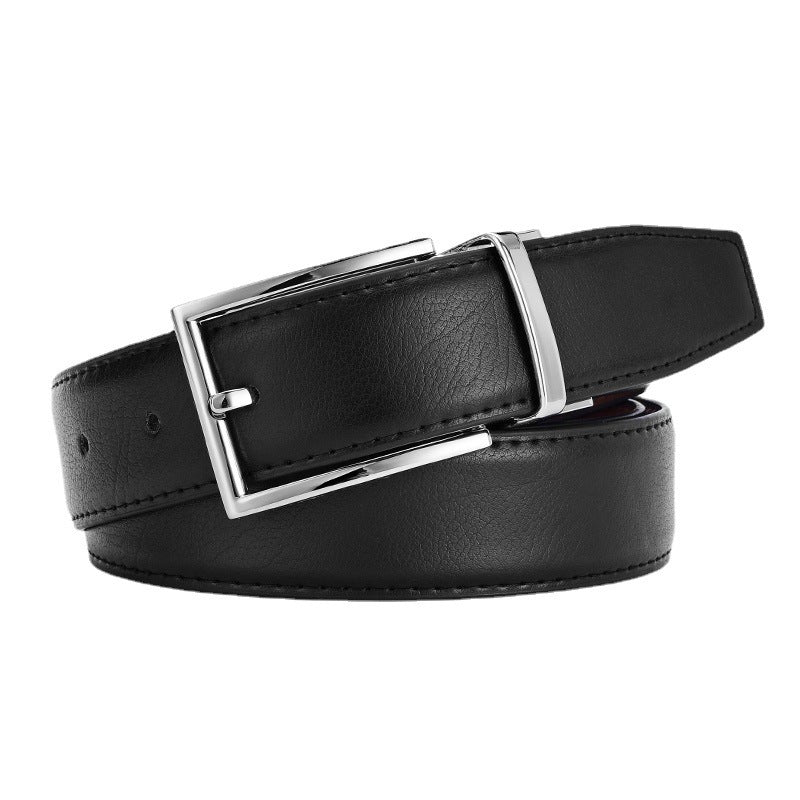 Men’s Genuine Leather Belt – Rotating Pin Buckle with Electroplated Embossed Finish