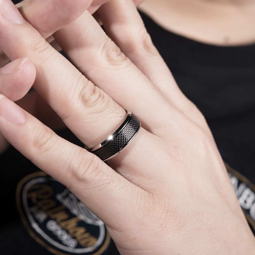 Men's Black Titanium Steel Ring – Stylish Geometric Design for Fashion-Forward Look