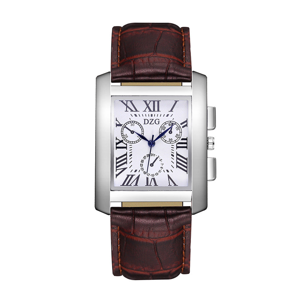 Men’s Roman Scale Three-Eyes Square Belt Watch – Classic and Stylish Timepiece
