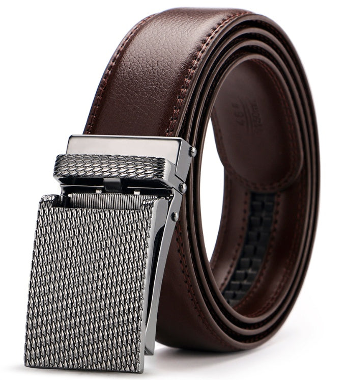 Men’s Adjustable Holeless Leather Belt – Patent Cowhide with Automatic Buckle