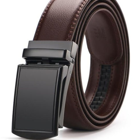 Men’s Adjustable Holeless Leather Belt – Patent Cowhide with Automatic Buckle