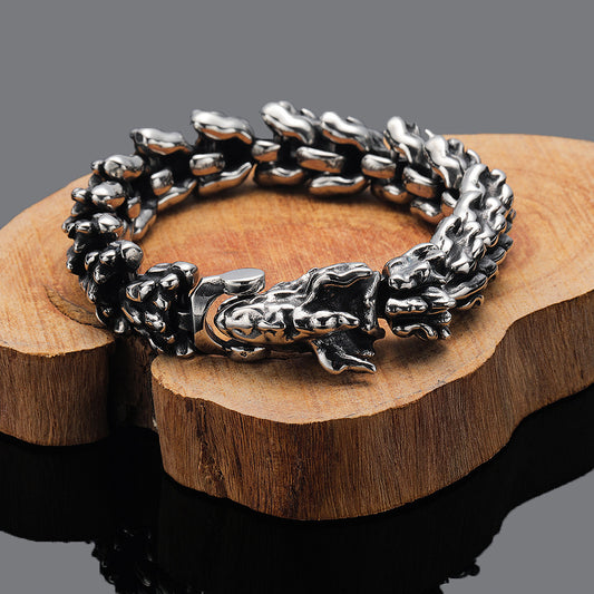 Men’s Fashion Vintage Dominant Dragon Head Bracelet – Bold Titanium Steel Design