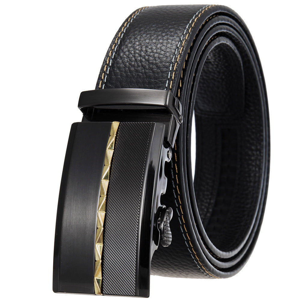 Men’s Automatic Buckle Belt – Split Leather Business Belt with Alloy Buckle (110–130 cm)