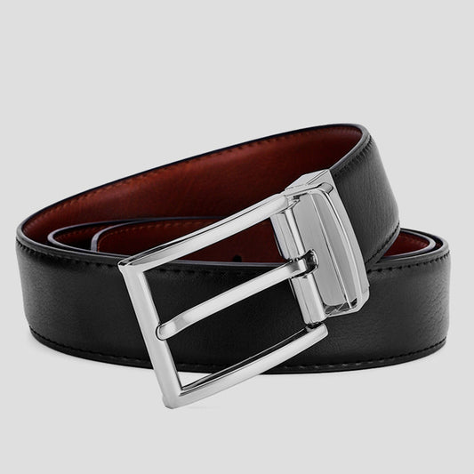 Men’s Genuine Leather Belt – Rotating Pin Buckle with Electroplated Embossed Finish