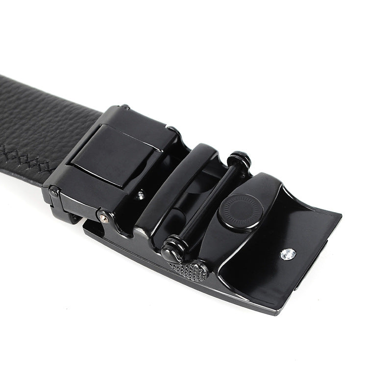 Genuine Leather Automatic Buckle Belt – First Layer Cowhide with Plaid Design