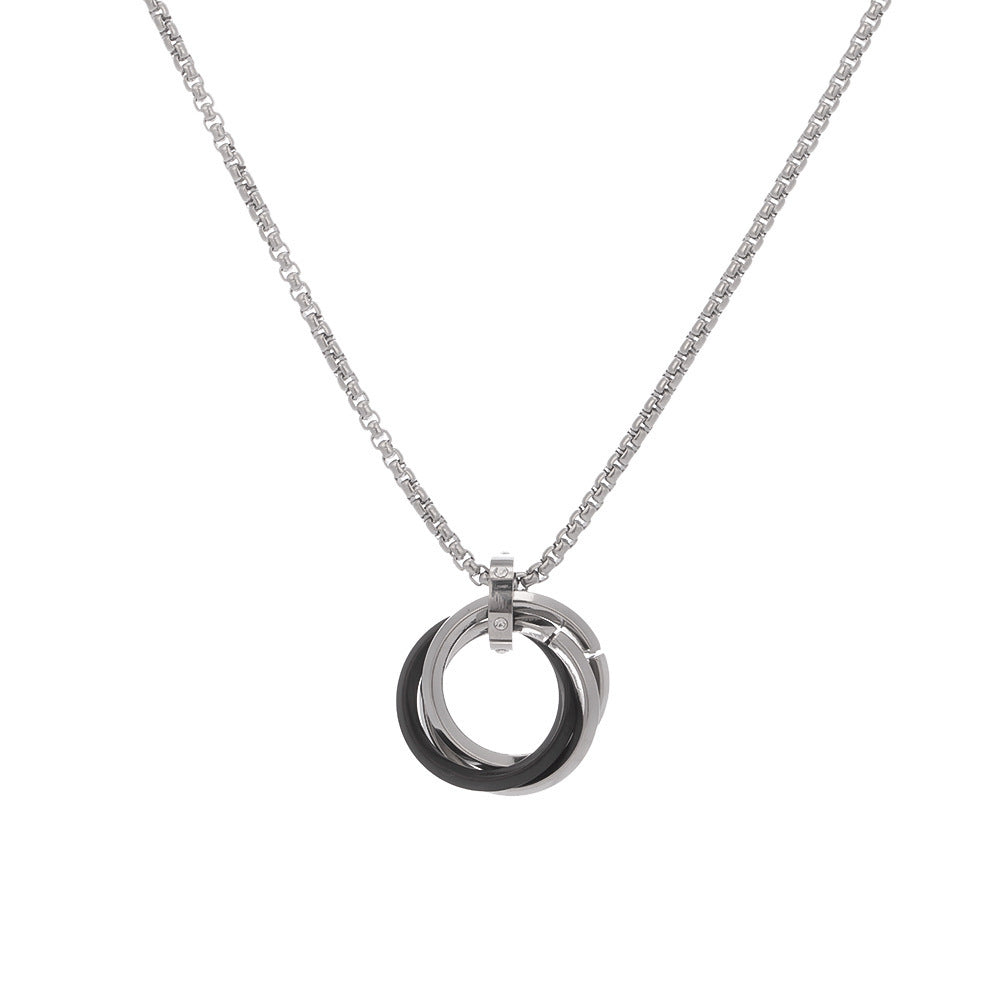 Men’s Fashion Casual Geometric Pendant Necklace – Titanium Steel Electroplated Black, Gold, Blue