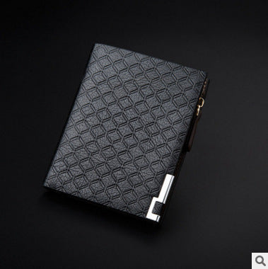 Men’s Short Business Wallet – Embossed PU Leather Plaid Design