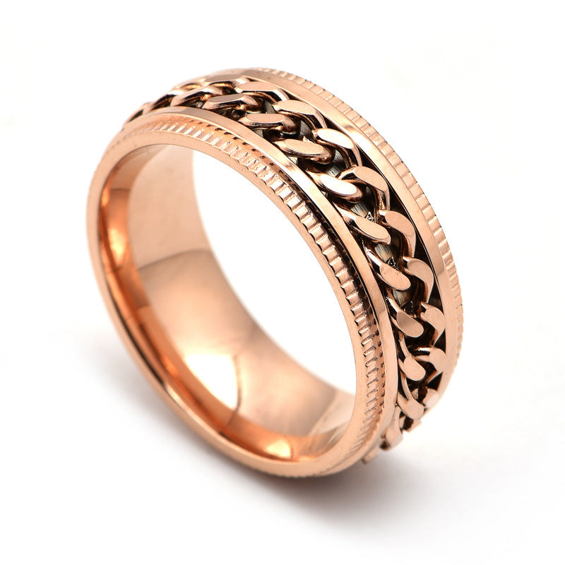 Men’s Stainless Steel Spinner Ring – Cool Fidget Band with Floral Design